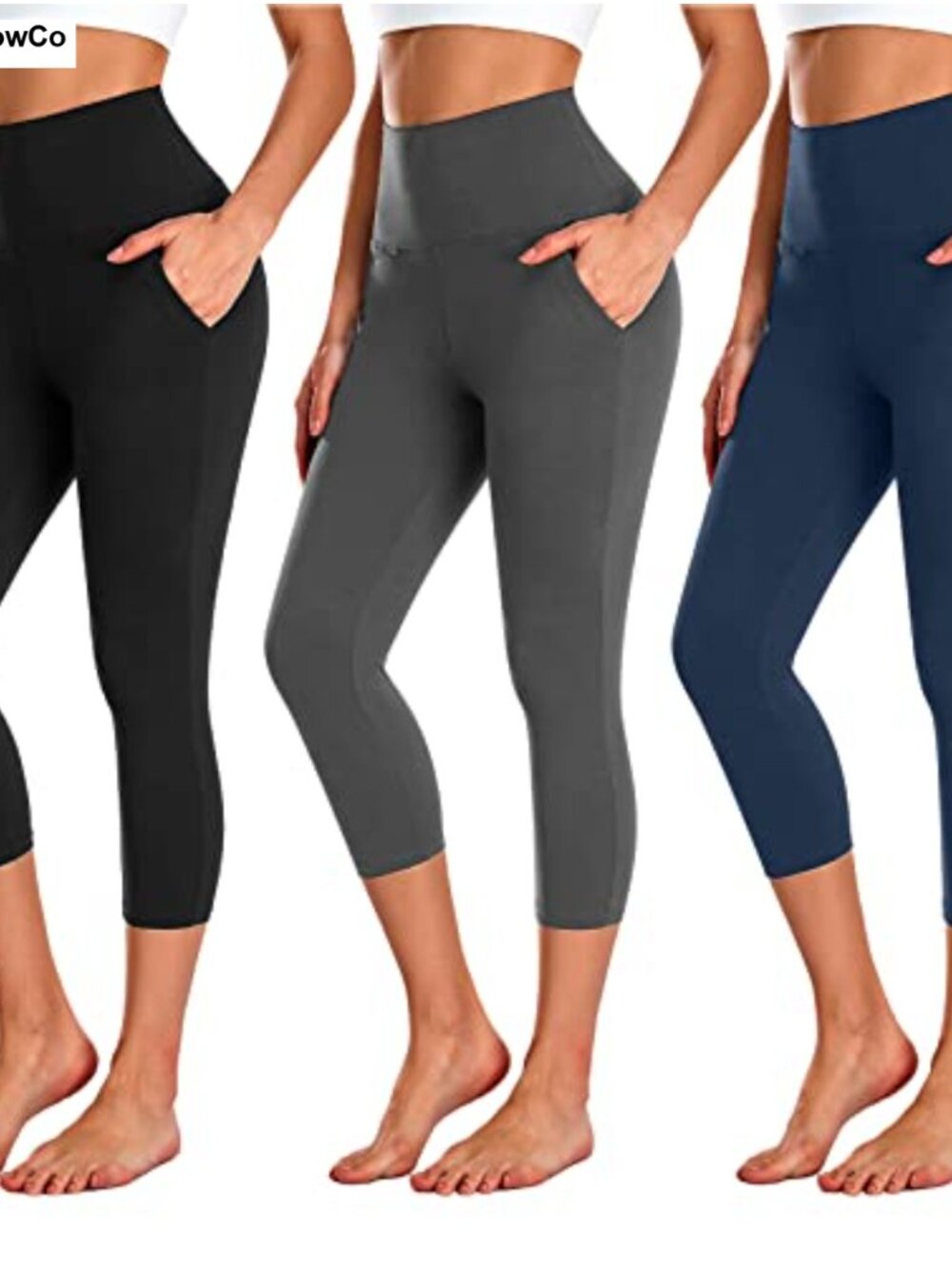 3 Pack Capri Leggings Women High Waisted Tummy Control Pockets Yoga Gym